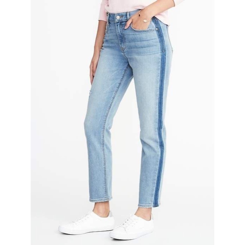 Two tone crop straight jeans